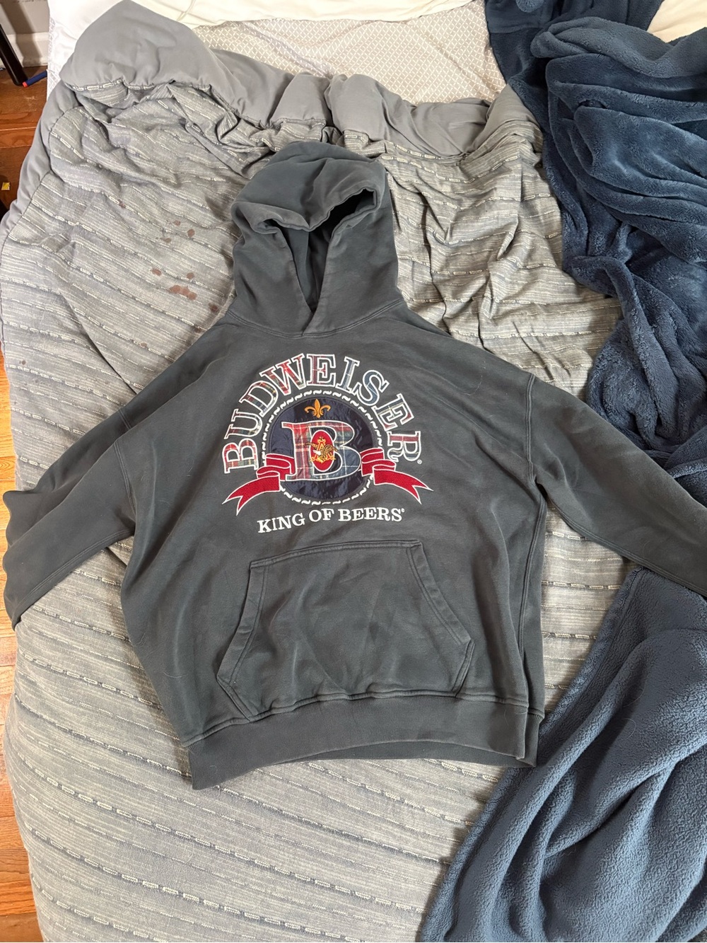 Budweiser Men’s Black Crewneck Hoodie with Red and White Logo